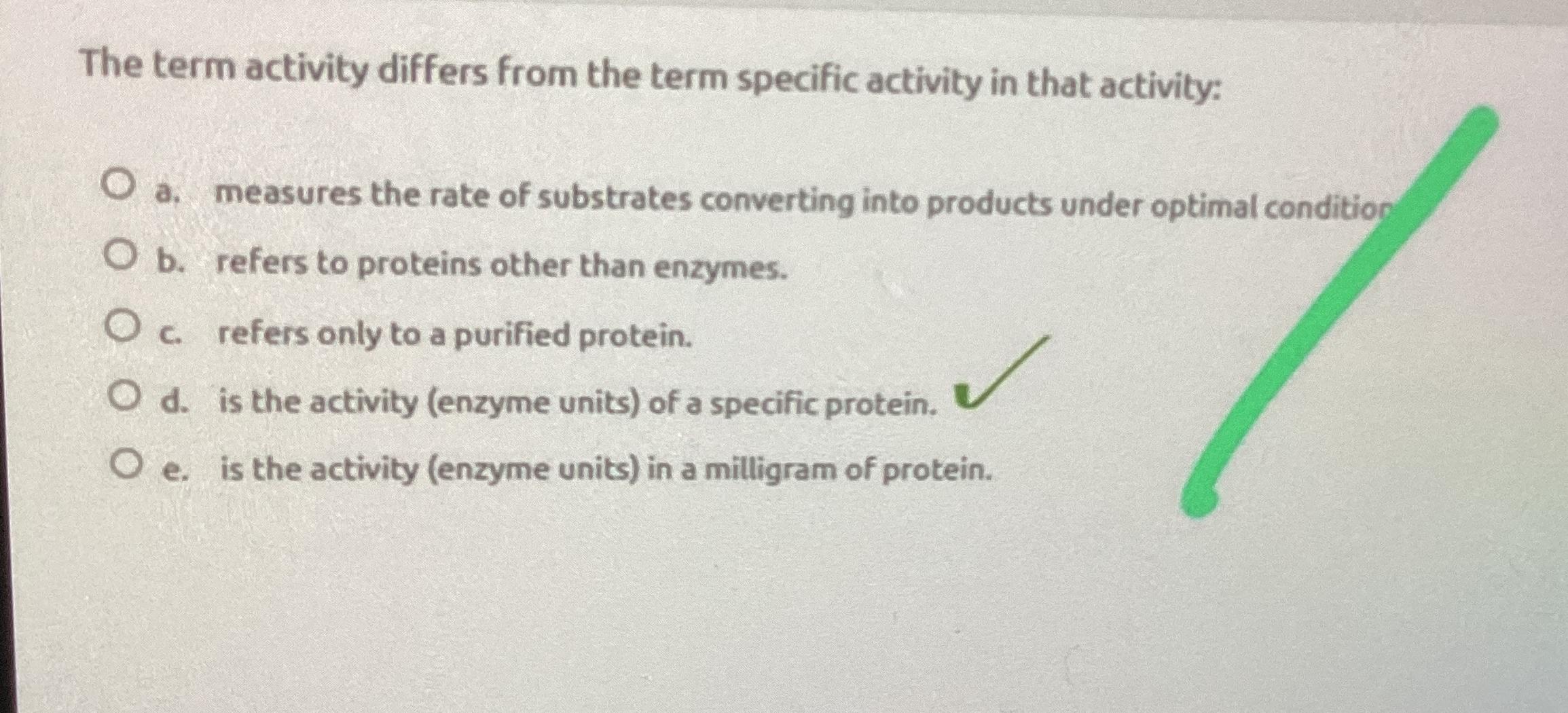 Solved The term activity differs from the term specific | Chegg.com