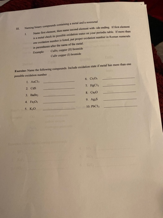 nomenclature of ionic compounds assignment quizlet