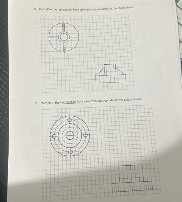Solved 3. Complete the half section front view motit | Chegg.com