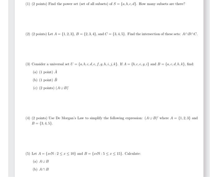 Solved (1) (2 points) Find the power set (set of all