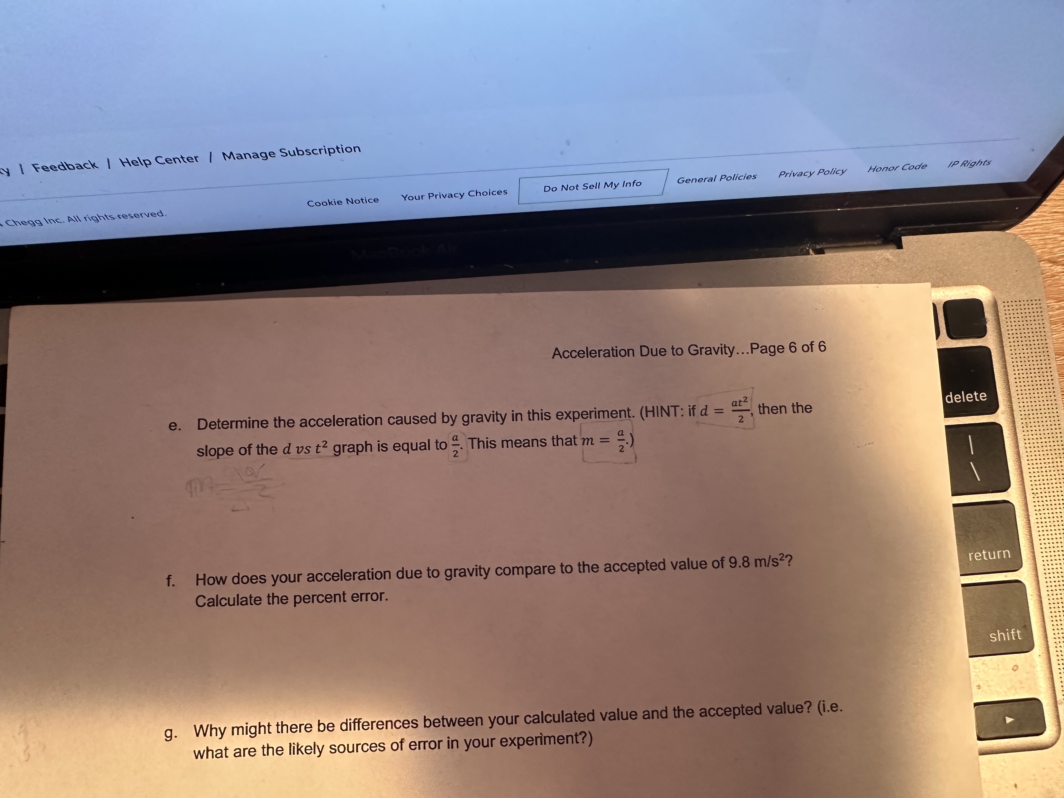 acceleration due to gravity experiment ball drop