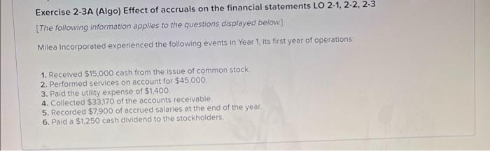 Solved Exercise 2-3A (Algo) Effect of accruals on the | Chegg.com