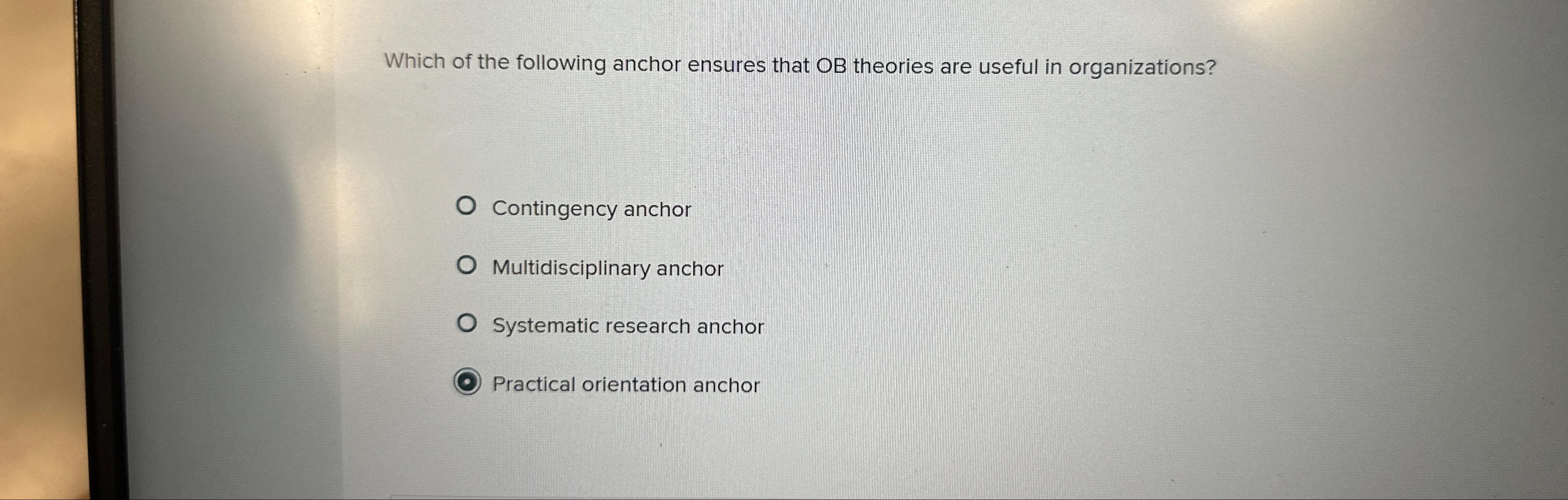 Solved Which of the following anchor ensures that OB