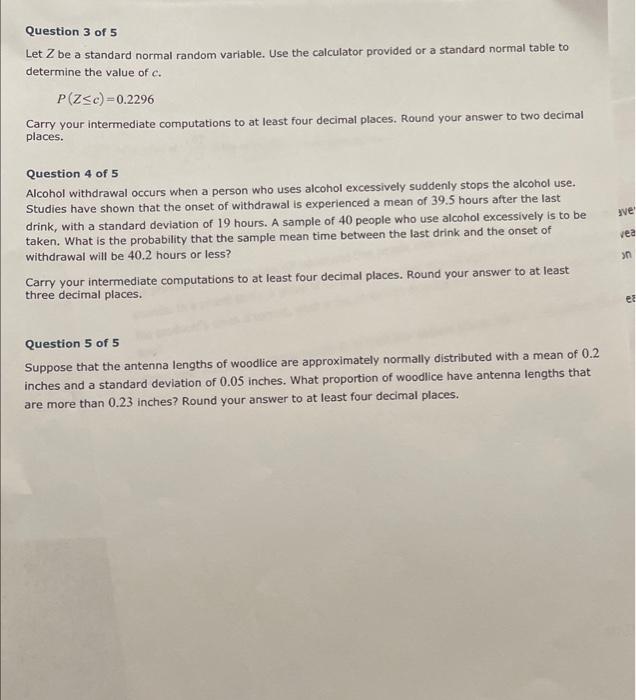 Solved Question 3 of 5 Let Z be a standard normal random | Chegg.com