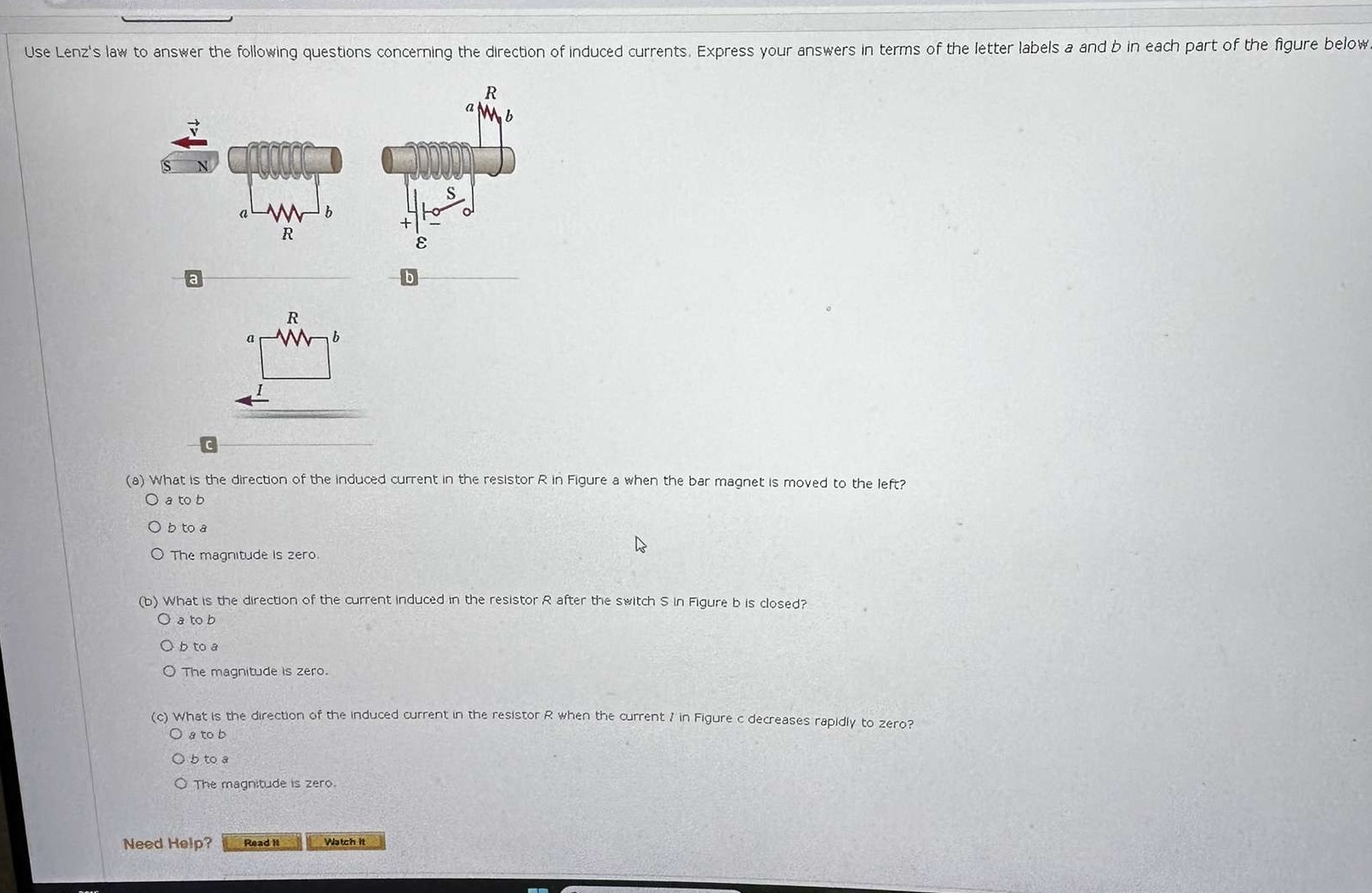 Solved Use Lenz's law to answer the following questions