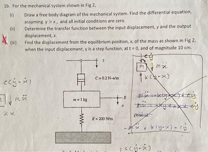 Solved 1b. For the mechanical system shown in Fig 2 , (i) | Chegg.com