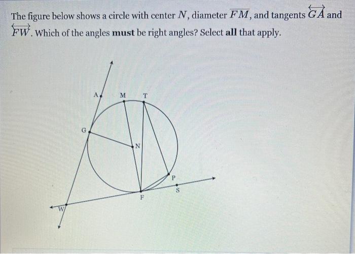 Solved The figure below shows a circle with center N, | Chegg.com