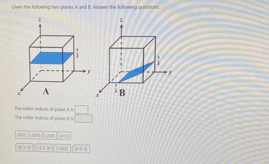 Solved Given The Following Two Planes A And B. Answer The | Chegg.com