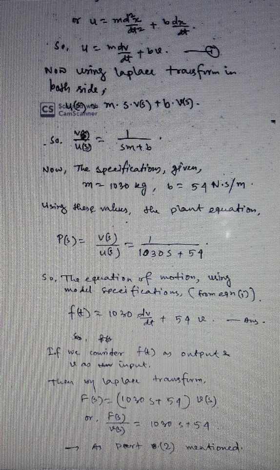 Solved Consider The System In Part I When The Vehicle Is 