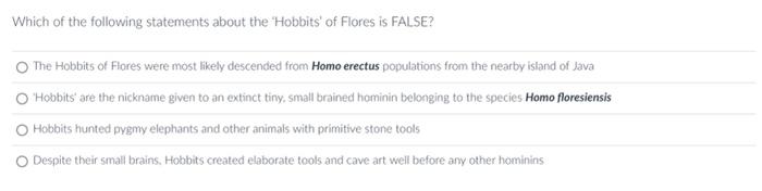 Which of the following statements about the Hobbits | Chegg.com