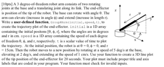 Solved Z [10pts) A 3 degree of freedom robot arm consists of | Chegg.com