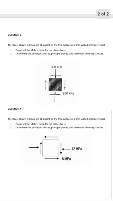 Solved 2 of 2 QUESTION 3 The stress shown in figure act at a | Chegg.com