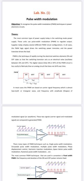 Solved Lab. No. (1) Pulse width modulation Obiective: To | Chegg.com