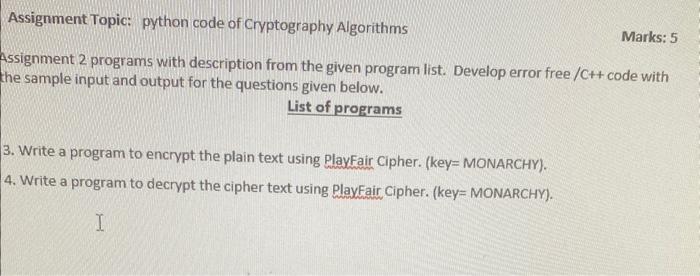 Solved Assignment Topic: python code of Cryptography | Chegg.com image.