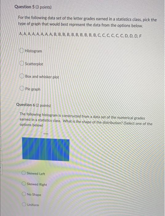 Solved Question 5 (3 points) For the following data set of | Chegg.com