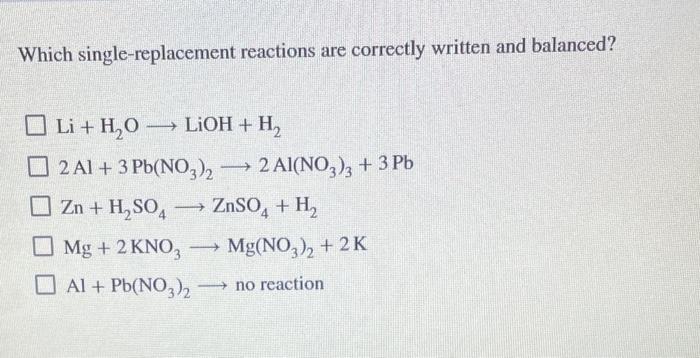 Solved Which single-replacement reactions are correctly | Chegg.com