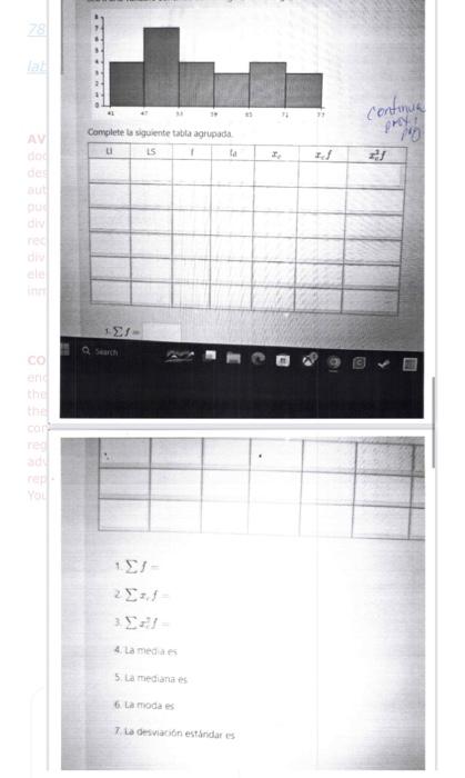 Conplete la siguiente tabta agrupada 154 \( 12^{2} f \) \[ \begin{array}{l} 2 \sum^{4} f \\ 3 \sum^{2} f \end{array} \]