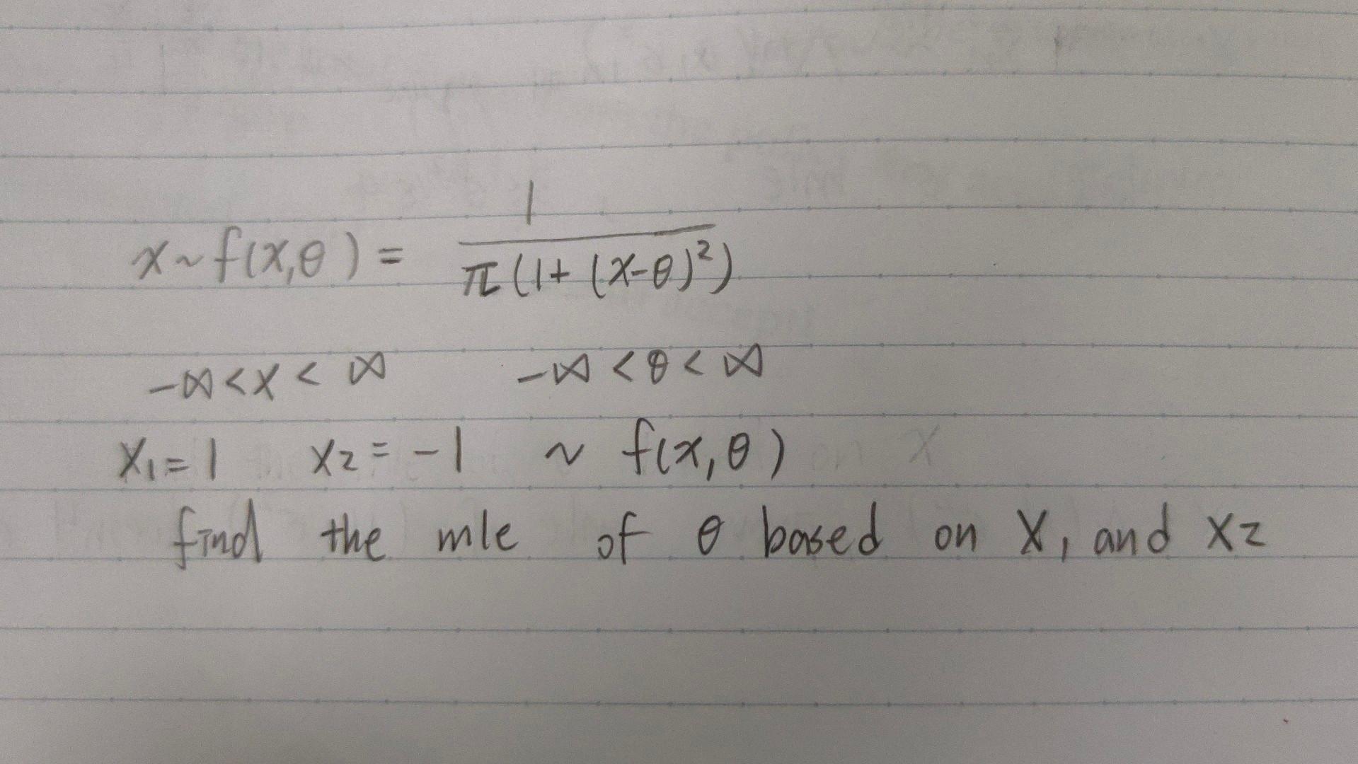 Solved x∼f(x,θ)=π(1+(x−θ)2)1−∞ | Chegg.com