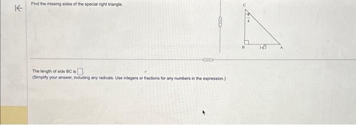 Solved Find the missing sides of the special right triangle. | Chegg.com