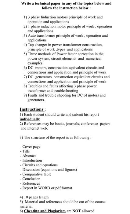 Solved Write a technical paper in any of the topics below | Chegg.com