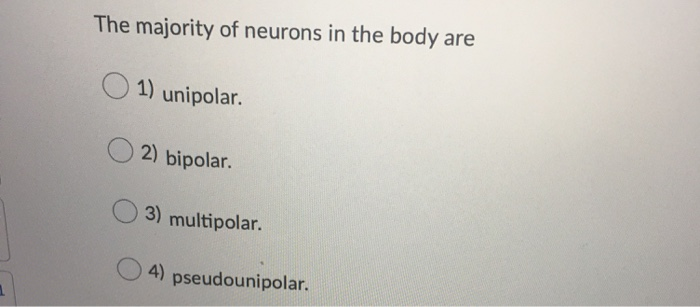 Solved The majority of neurons in the body are 1) unipolar | Chegg.com