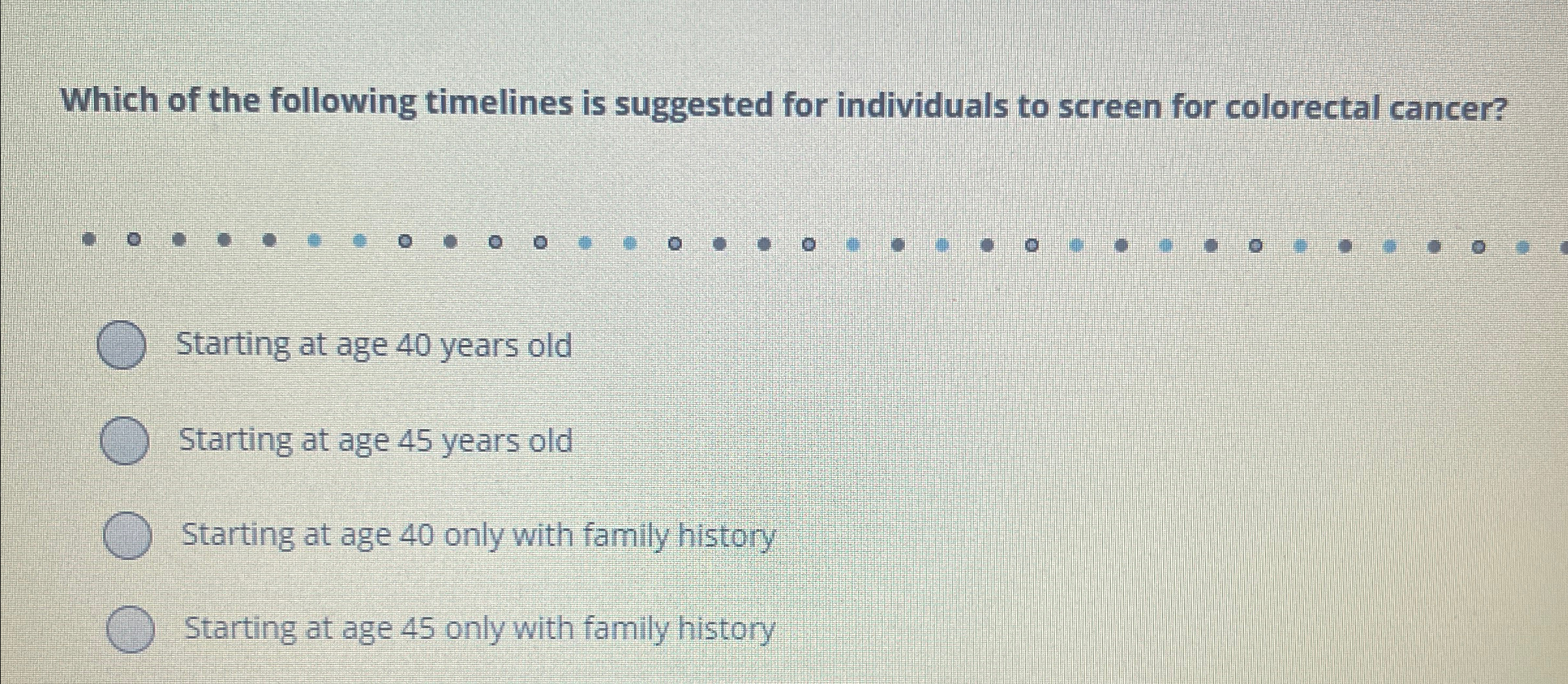 Solved Which of the following timelines is suggested for | Chegg.com