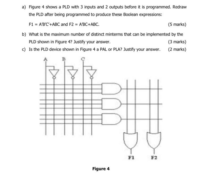 Solved a) Figure 4 shows a PLD with 3 inputs and 2 outputs | Chegg.com