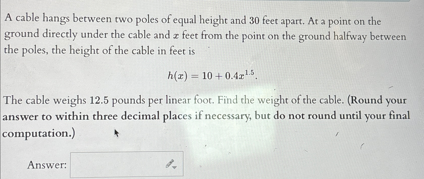 Solved A cable hangs between two poles of equal height and | Chegg.com