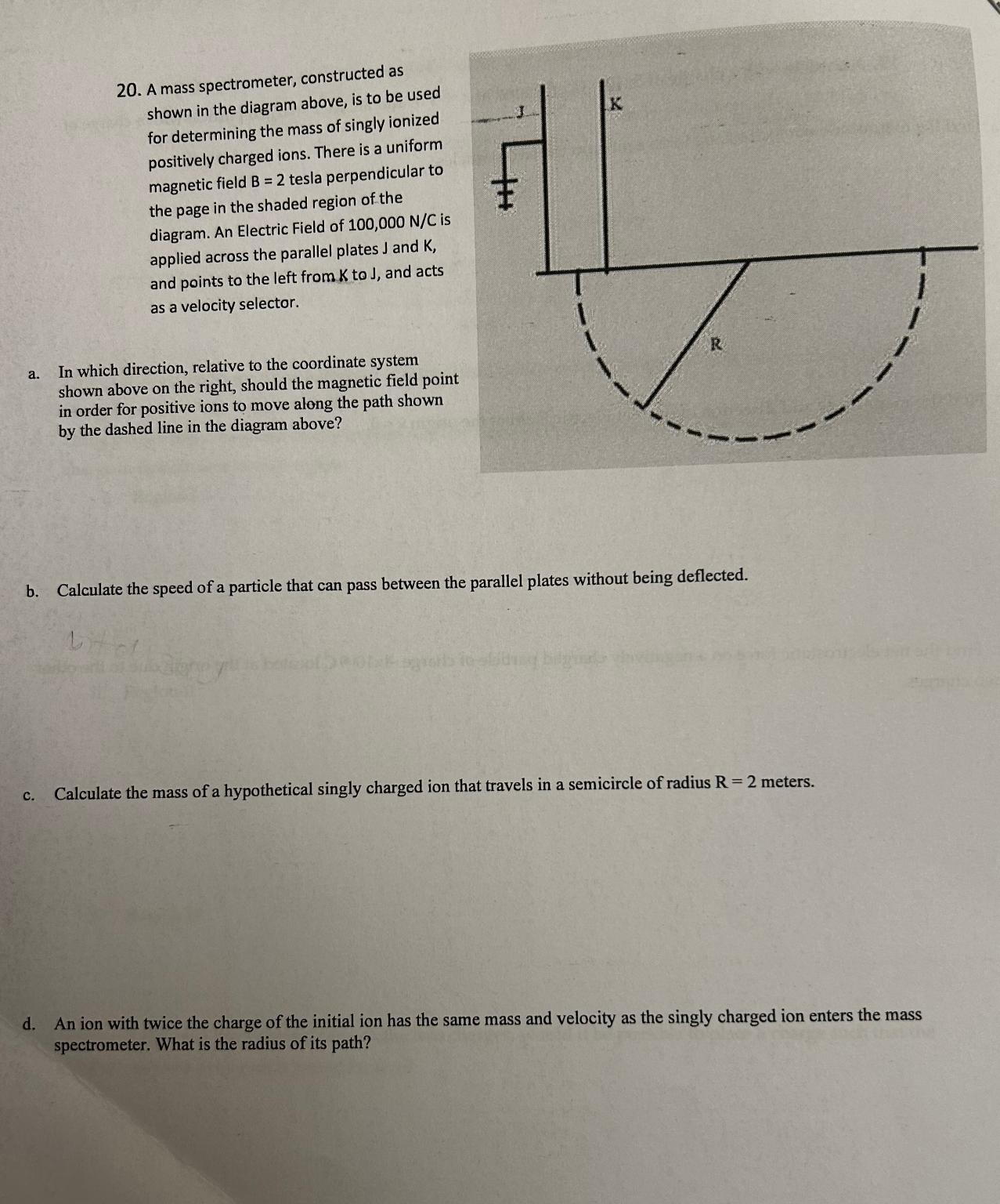 Solved A Mass Spectrometer, Constructed As Shown In The | Chegg.com