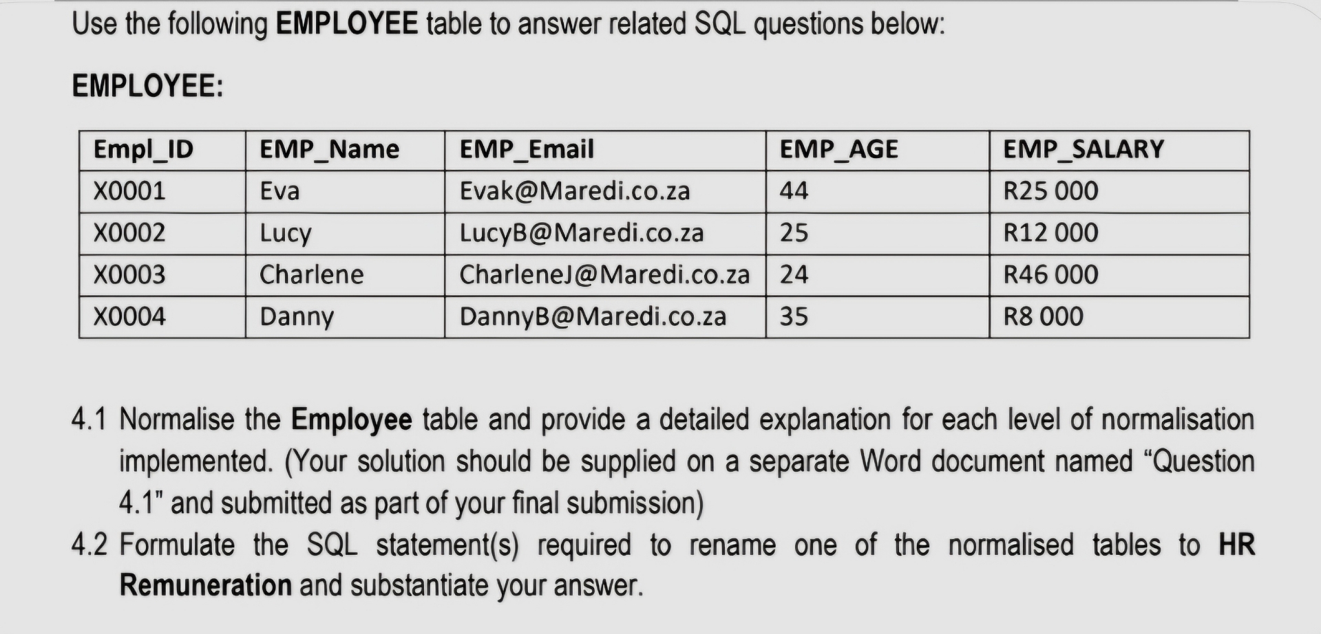 Solved Use the following EMPLOYEE table to answer related | Chegg.com
