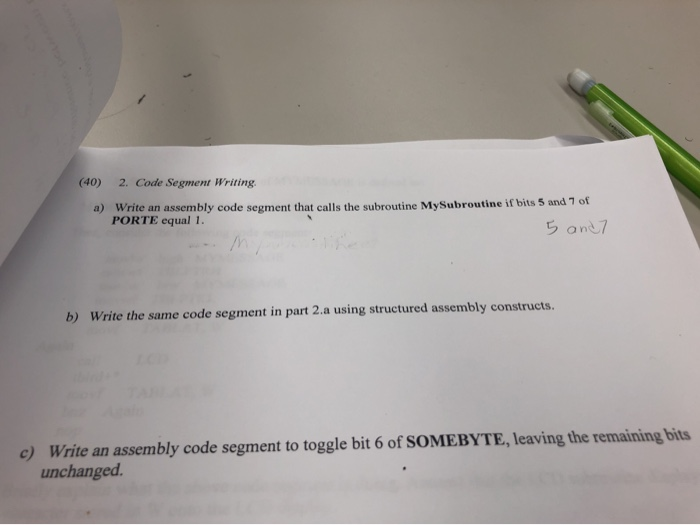 (40) 2. Code Segment Writing a) Write an assembly | Chegg.com
