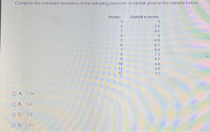 Solved Compute the standard deviation of the following | Chegg.com