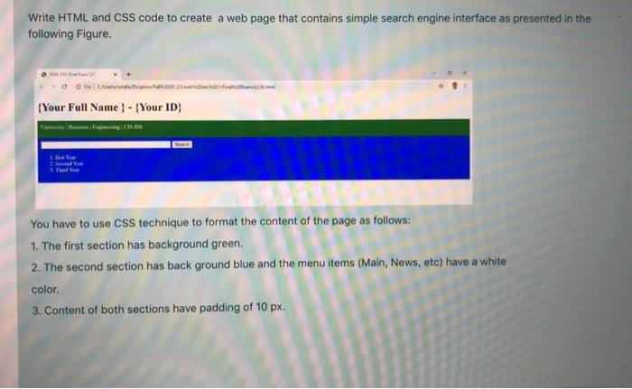Solved Write HTML and CSS code to create a web page that | Chegg.com