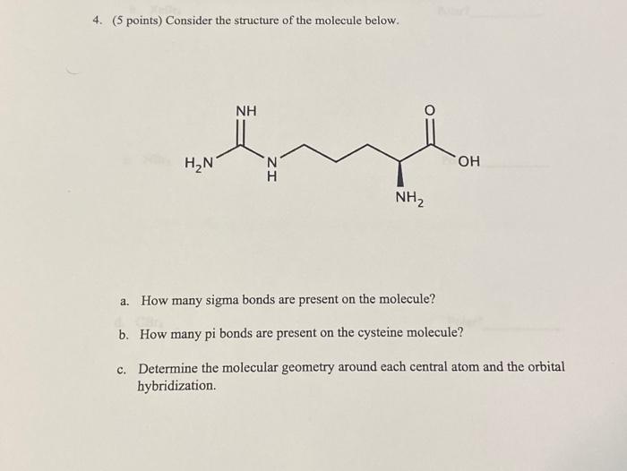 Solved 4. ( 5 points) Consider the structure of the molecule | Chegg.com