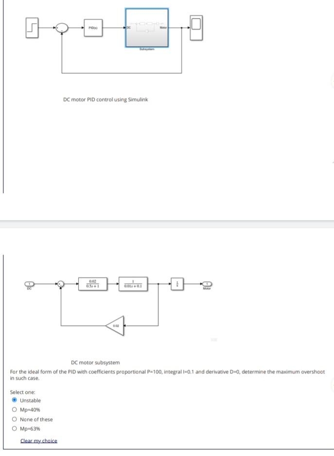 MO DC motor PID control using Simulink 0.00 D DC | Chegg.com
