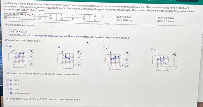 Solved Find the equation of the regression line for the | Chegg.com