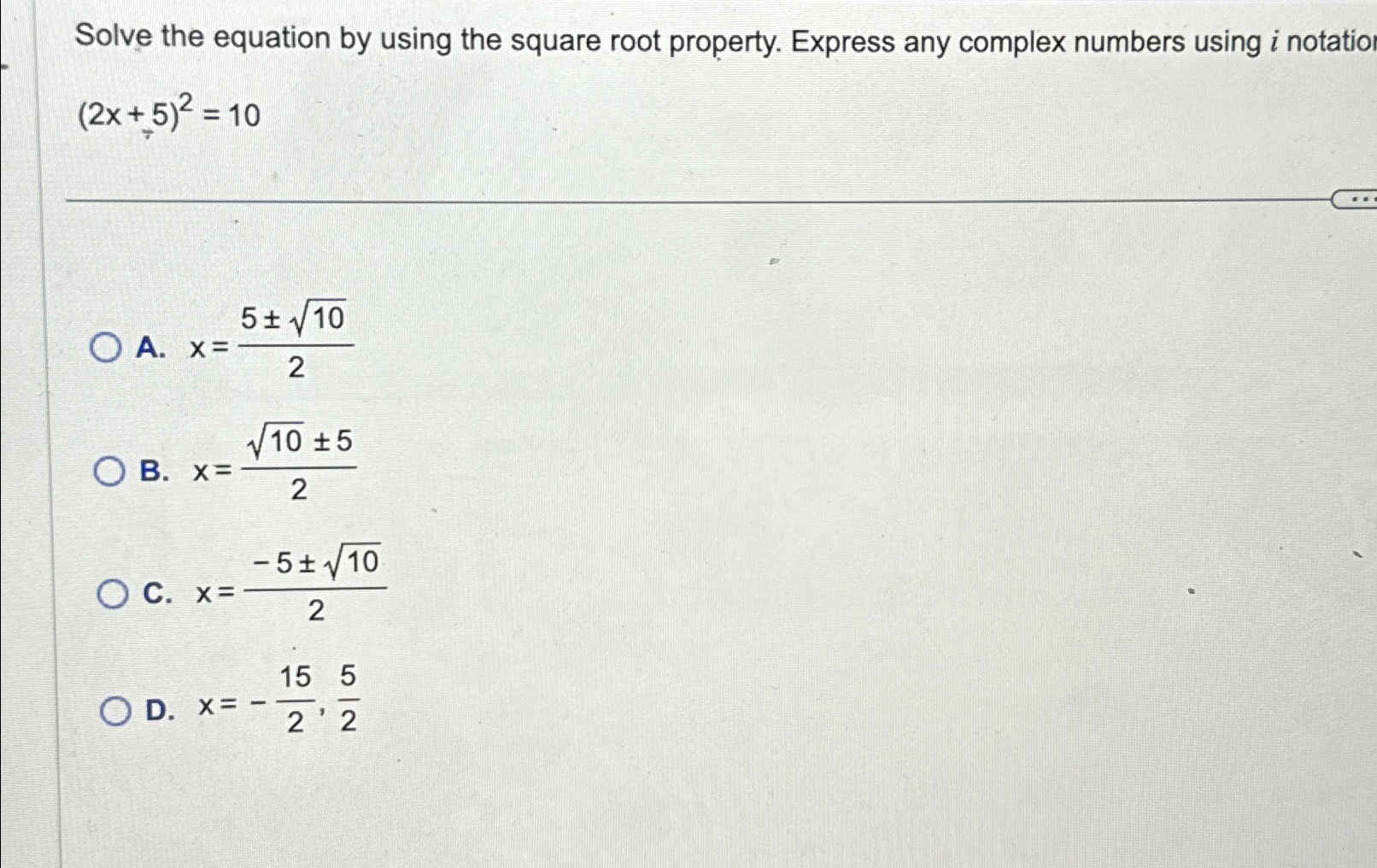 Solved Solve the equation by using the square root property. | Chegg.com