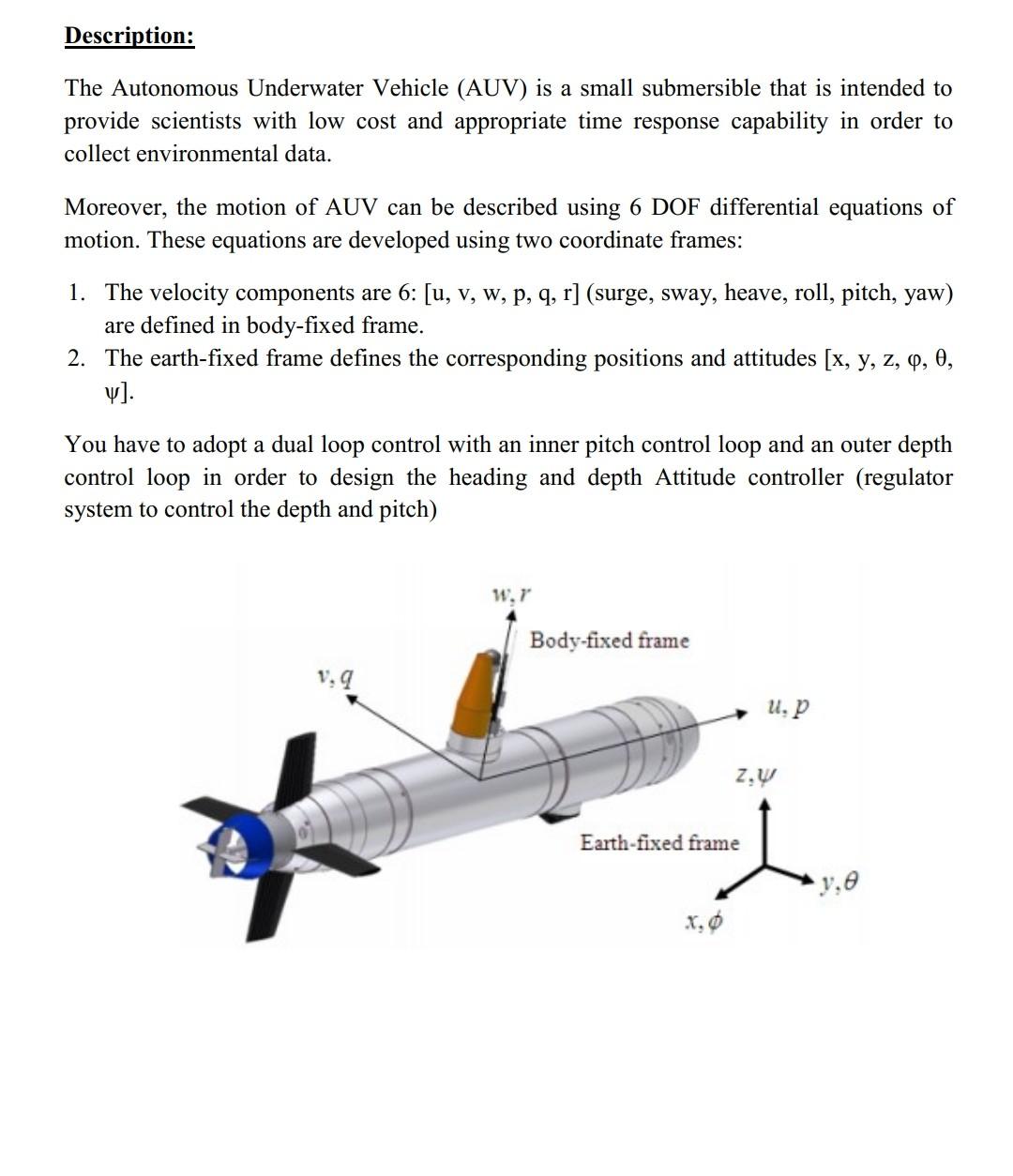 Solved Description: The Autonomous Underwater Vehicle (AUV) | Chegg.com