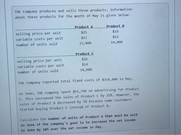 Solved The Company Produces And Sells Three Products Chegg Solved The Company Produces And Sells Three Products Chegg