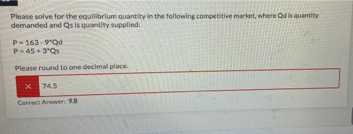 Solved Please solve for the equilibrium quantity in the | Chegg.com