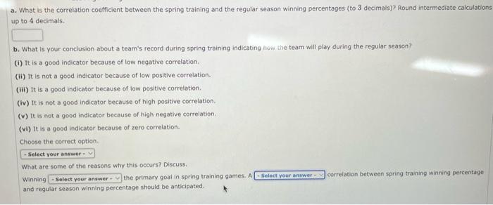Solved Does a major league baseball team's record during | Chegg.com