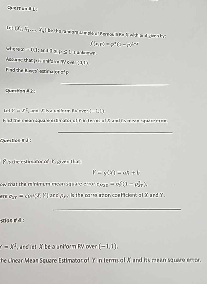 Solved Let (X1,X2,…,Xn) be the random sample of Bernoulli | Chegg.com