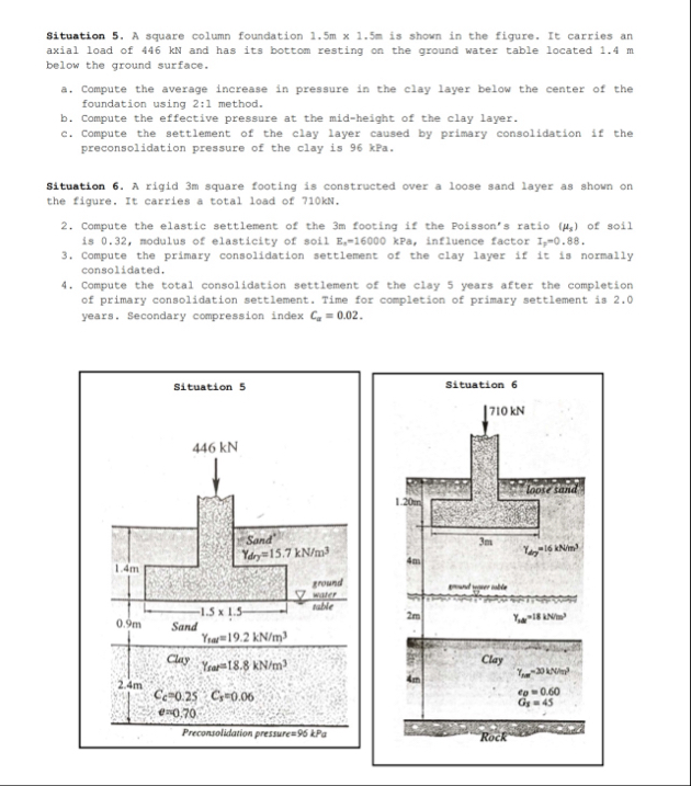 Solved Situation 5. ﻿A square column foundation 1.5m×1.5m | Chegg.com