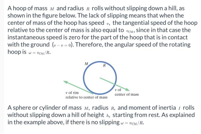 Solved A hoop of mass M and radius R rolls without slipping | Chegg.com