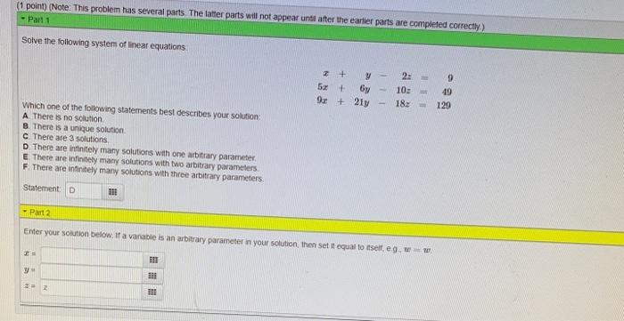 Solved (1 point) (Note: This problem has several parts The | Chegg.com