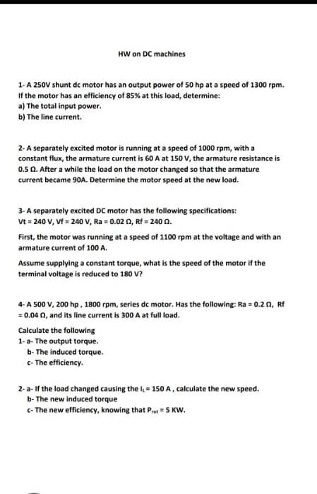 Solved HW on DC machines 1-A 250V shunt dc motor has an | Chegg.com