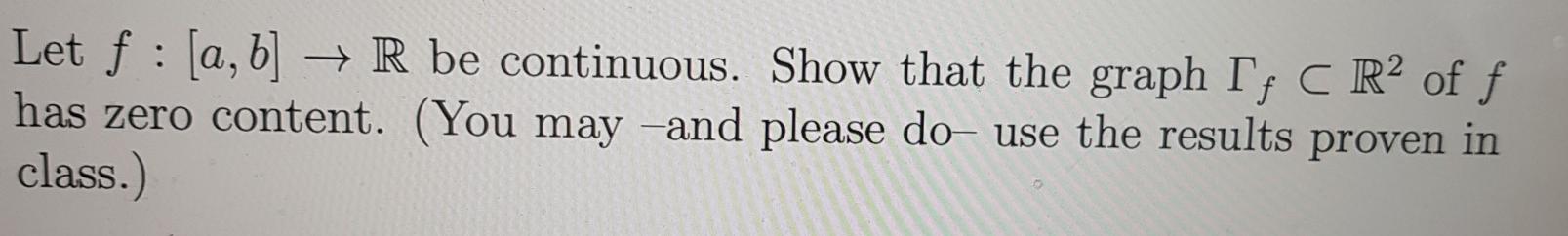Solved Let F : [a, B] + R Be Continuous. Show That The Graph | Chegg.com