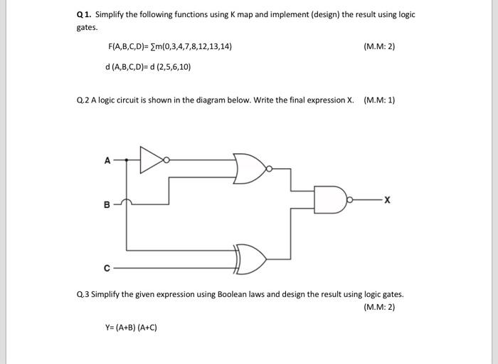 Solved Q1. Simplify the following functions using K map and | Chegg.com