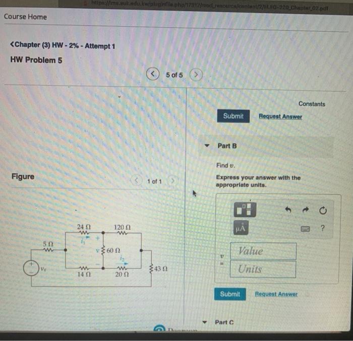 Solved Constants Part A For the circuit shown in the | Chegg.com