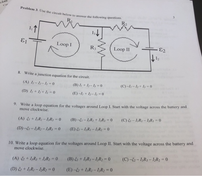 Solved cur Problem 3. Use the circuit below to answer the | Chegg.com